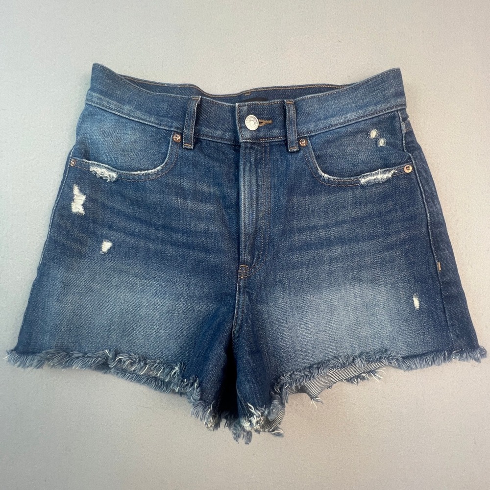 Express Mom Shorts Womens 4 Blue‎ Denim Super High Rise Distressed Frayed Hem